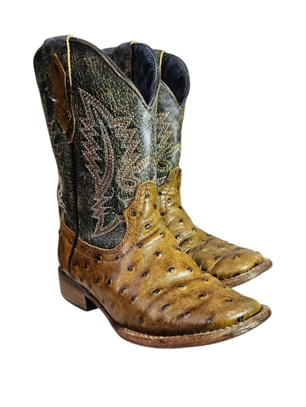 Roper Boys' Jed Faux Ostrich Western Boots - Square Toe Kids 13
